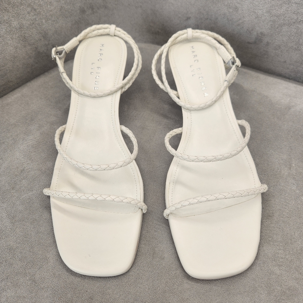 Marc Fisher Dress Sandals 8 White Woven Leather Beylee Dainty Strappy New $130